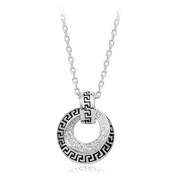 Spiral Retro Style Pendant with Austrian Crystals on 18k White Gold-Plated Necklace
