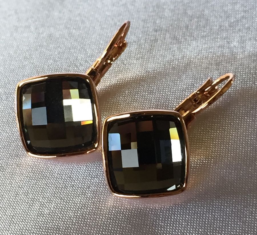 Black Austrian Crystal 18k Rose Gold Earrings