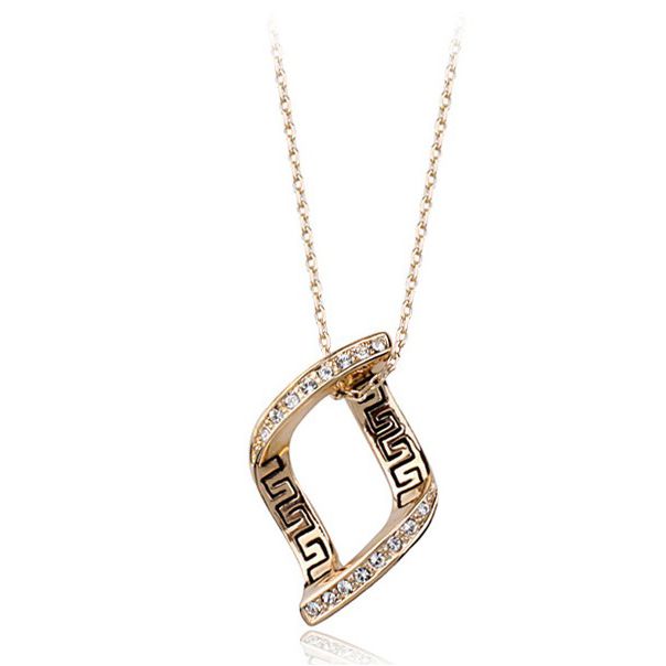 Retro Style 18k Rose Gold and White Austrian Crystals Pendant Necklace