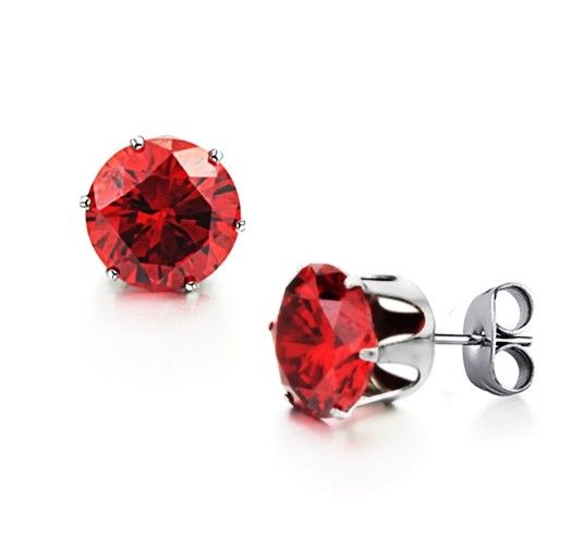 Red (10mm) Cubic Zirconia Crystal in Stainless Steel Stud Earrings