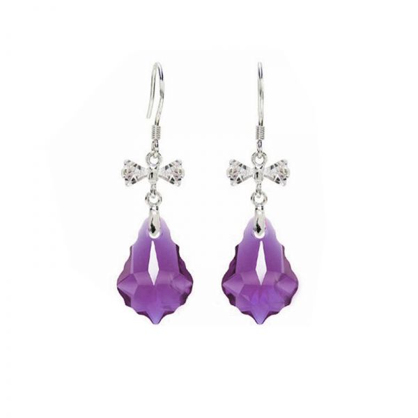 Purple Austrian Crystals in 925 Sterling Silver Earrings