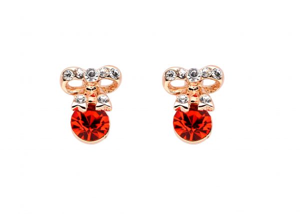 Red Austrian Crystals set in 18k Gold Plated Bow Stud Earrings
