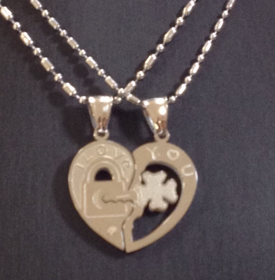 Heart Key Lock Couple Stainless Steel Necklaces
