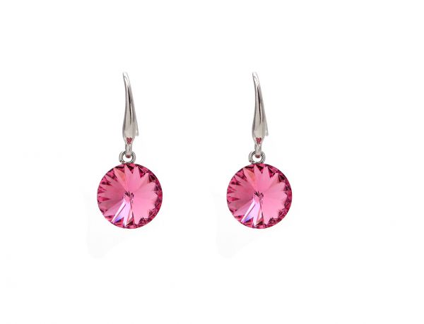 Pink Austrian Crystals set in 18k White Gold-Plated Circle Earrings