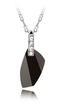 Black and White Austrian Crystal 18k White Gold Pendant Necklace