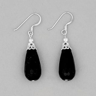 925 Sterling Silver Large Black Onyx Drop Earrings