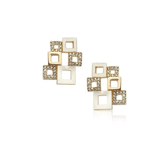 18k Rose Gold-Plated Studs with Austrian Crystals in Fancy Square Pattern