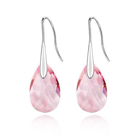 Pink Austrian Crystals set in 18k White Gold-Plated Drop Earrings