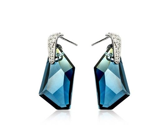 Dark Blue Austrian Crystals set in 925 Sterling Silver Earrings